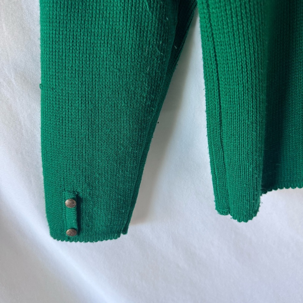 Vintage 90s Green Cardigan Sweater Shoulder Pads Button Front L - Picture 7 of 13